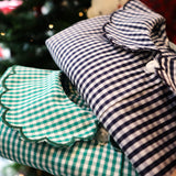 Camicetta LAB Clizia quadretto vichy blu e bianco con colletto petalo a manica lunga