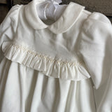 Newborn baptismal dress in velvet and flannel cream with smock stitch embroidery FCCI143VELVV