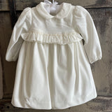 Newborn baptismal dress in velvet and flannel cream with smock stitch embroidery FCCI143VELVV