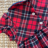 Red and blue tartan newborn dress with smock stitch embroidery FCCI100VERR