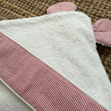 Triangolo in spugna LAB bordatura righine rosso e bianco con orecchie