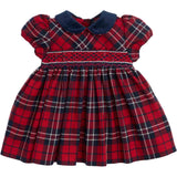 Red and blue tartan newborn dress with smock stitch embroidery FCCI100VERR