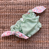 Costume LAB slip in cotone righina verde e bianco con fiocchi nodo fiorellini pastello multicolor