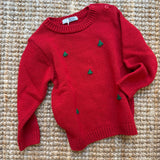 Maglioncino girocollo basic rosso con abeti ricamati a mano DK13