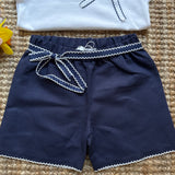 Shorts blu con orlo profilo bianco centinato e cinturino con fiocco La Mascot 55/2501377