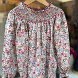 Camicetta Maeline fantasia fiori con ricamo smock 37012 Kidiwi