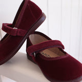 Scarpe ballerine in velluto bordeaux con strap 11351