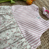 Abito LAB riga rosa e bianco + fantasia fiorellini