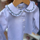Camicia in oxford con colletto ricamo smock verde e rouches Malvi F26M021CAOO