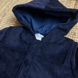 Newborn coat with hood navy blue velvet micro ribs DBI241209