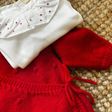 Completo incrociatino + bloomers lavorazione noccioline rosso Mi Lucero x LA NUVOLA LAB I25307 I25309