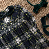 Abito tartan con ricamo punto smock manica lunga Malvi FCCI150VELRR