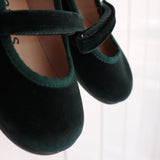 Scarpe ballerine in velluto verde con strap 11351