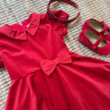 Abito velluto rosso con fiocco in vita Malvi FCCM002VEVV