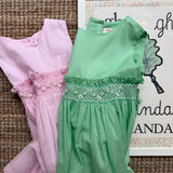 Abito verde chiaro in voile con ricamo smock Malvi & Co S26M004VEZV