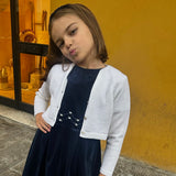 Abito velluto blu girocollo con ricamo punto smock Malvi FCC038VEVV