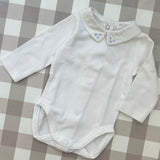 Body con colletto ricamato con pois azzurro
