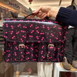 Borsa cartella grande con tracolla nera fantasia ciliegie Naj-Oleari