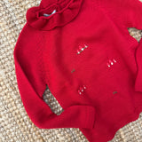 Maglioncino rosso collo frill ricamo autunno Mi Lucero x LA NUVOLA LAB I24113