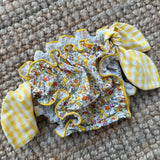 Costume LAB slip in cotone fiorellini con fiocchi vichy giallo e bianco
