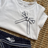 Shorts blu con orlo profilo bianco centinato e cinturino con fiocco La Mascot 55/2501377