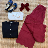 Pantalone palazzo LAB Flora in velluto coste larghe bordeaux con orlo cappe