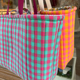 Maxi borsa LAB maxi vichy fucsia fluo e tiffany + fiorellini