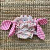 Costume LAB slip in cotone fiorellini con fiocchi vichy fucsia e bianco