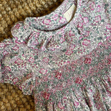 Abito newborn fiorellini con ricamo punto smock Malvi F25I109VEPT