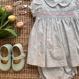 Abito fantasia fiorellini con ricamo smock con bloomers Malvi & Co S26I105VECPR