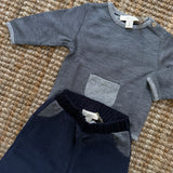 Completo spezzato newborn blu e grigio righine Tiny Soul TS707 TS706