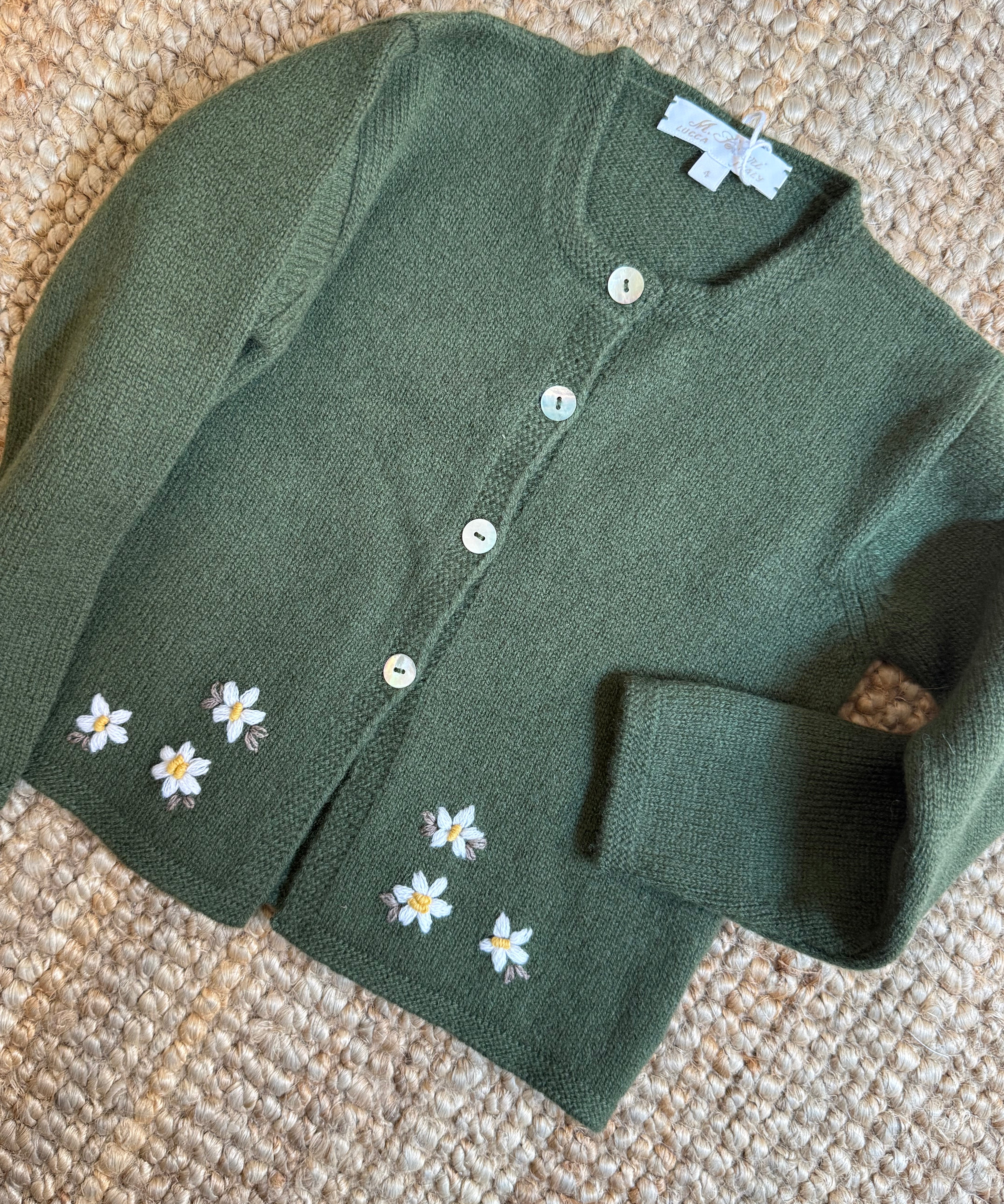Cardigan misto cashmere verde ricamato a mano Mariella Ferrari MGC3