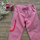 Pantalone Luisa LAB micro vichy rosso e bianco con tasca rifinita da serpentina