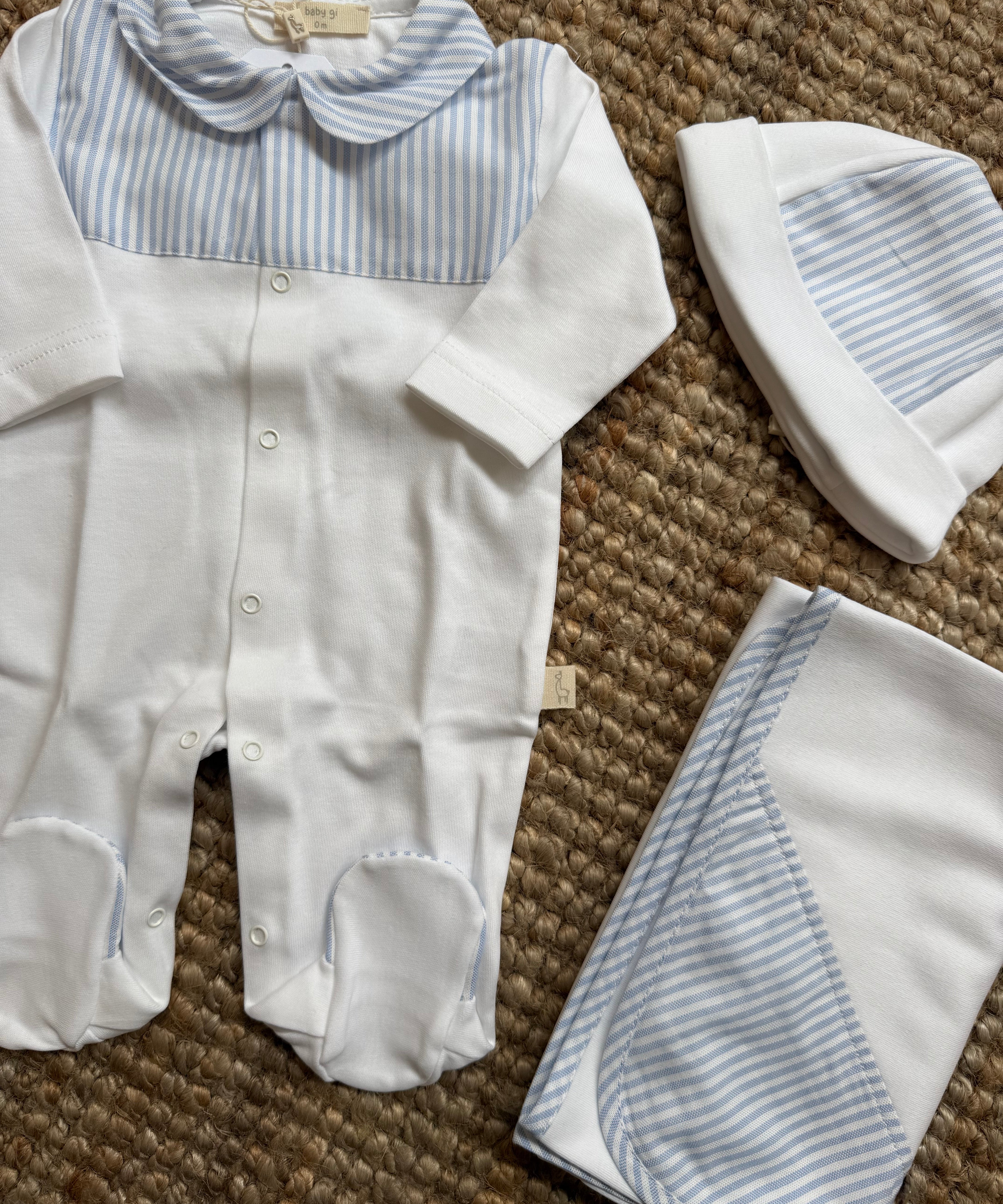 Tutina dettagli righe bianco e azzurro OTC53B Baby Gi