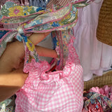 Costume LAB intero in cotone vichy e fiocchi fiorellini