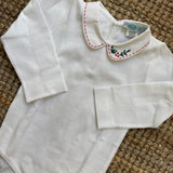 Body LAB Natale con colletto stondato ricamato con agrifoglio manica lunga