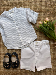 Camicia coreana lino bianco righe blu Malvi & Co S26B208CALT