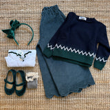 Pantalone palazzo LAB Flora in velluto coste larghe verde bosco con orlo cappe