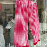 Pantalone pinocchietto Sandra LAB vichy bianco e rosso con maxi serpentina in rosso