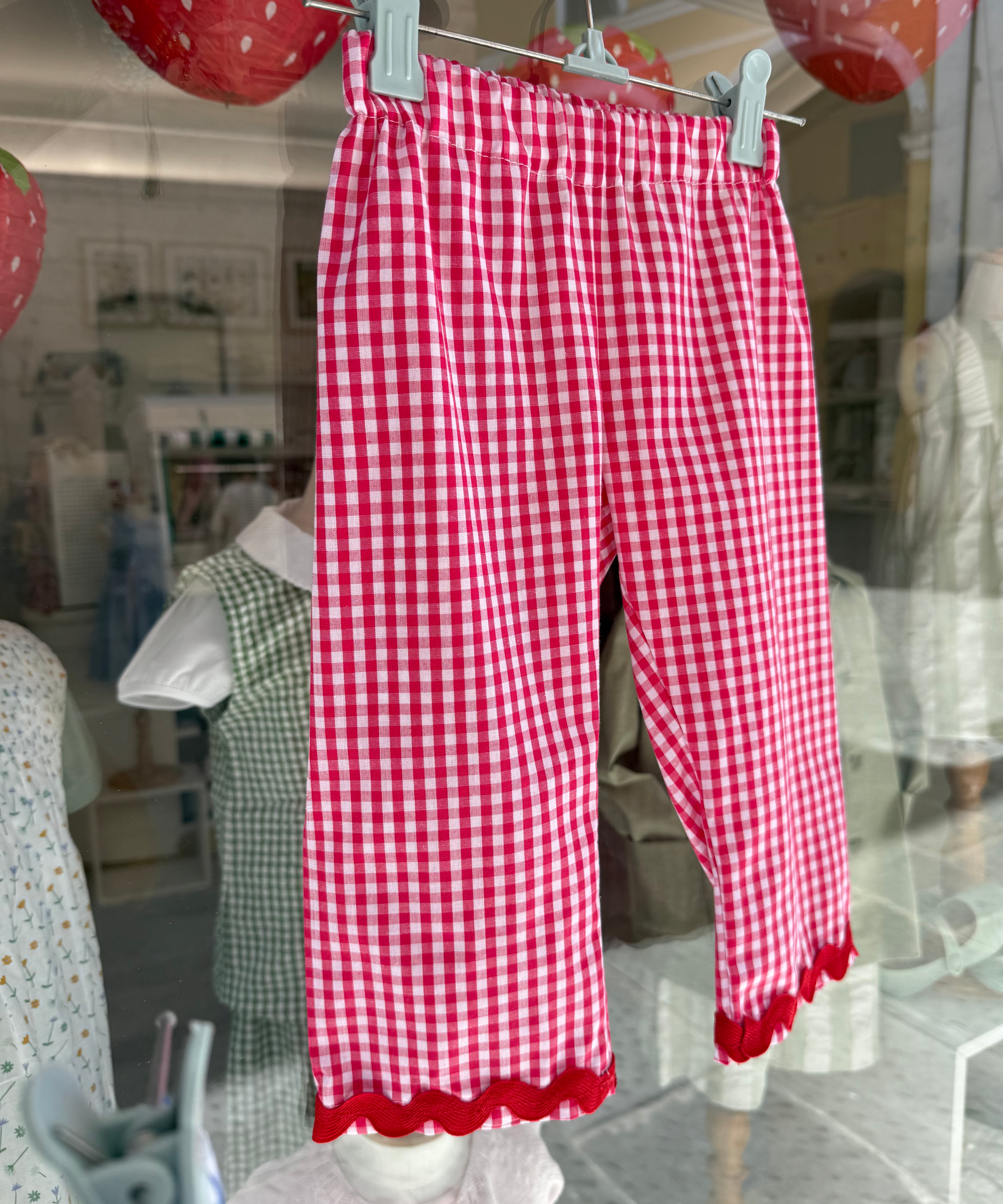 Pantalone pinocchietto Sandra LAB vichy bianco e rosso con maxi serpentina in rosso
