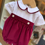 Pagliaccetto colletto tondo e bloomers in velluto liscio bordeaux PGF6 Mariella Ferrari