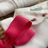 Polo LAB Rebecca colletto petalo in piquet mezza manica con ricamo fiorellino rosa