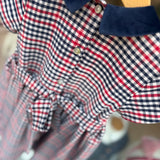 Abito quadretto blu bianco e rosso ricamo smock Malvi F26M012VENC
