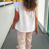 Pantalone LAB Isa modello a sigaretta con orlo frill fiorellini