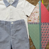 Completo polo in jersey bermuda righe goffrate bianco e blu Malvi & Co S26B204CAJJ S26B210PNRR
