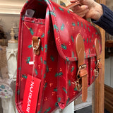 Borsa cartella grande con tracolla rosso karanda fantasia rane Naj-Oleari