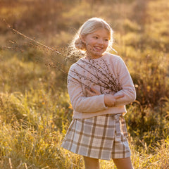 Gonna pantalone quadri marrone grigio e panna IN24106