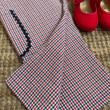 Pantalone Luisa LAB micro vichy rosso blu e bianco con tasca rifinita da serpentina