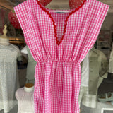 Kaftano LAB vichy bianco fucsia con maxi serpentina