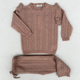 Newborn broken set in powder pink with perforated cashmere blend FW22LU24GROV + FW19LU24PATR